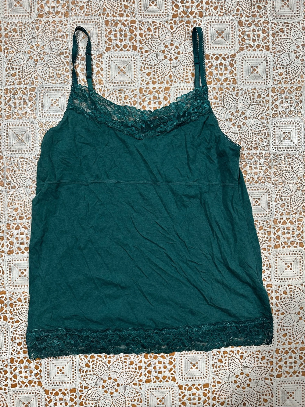ELLE Must Have Cami Lace Trim Pima Cotton Modal Teal Tank Large